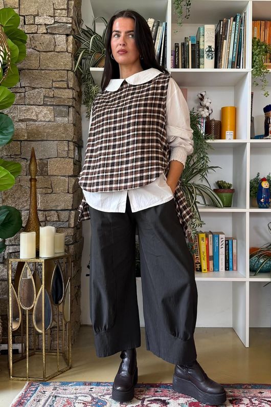 Jasper Plaid Brushed Cotton Tank Black Brown